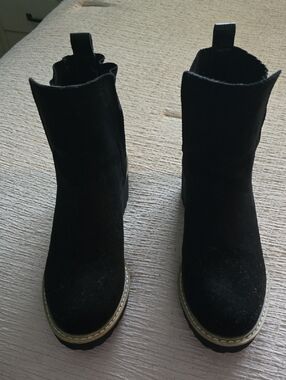 Black Suede Platform Ankle Boots - Women